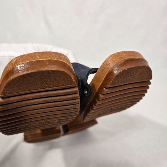 Vintage THE LEATHER COLLECTION Blue Leather Chunky Heels Platform Sandals Size 8 - Picture 11 of 17